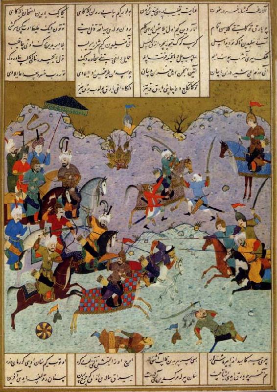 Alexander defeats Darius,an allegory of Shah Tahmasp-s defeat of the Uzbeks in 1526, Ali She Nawat